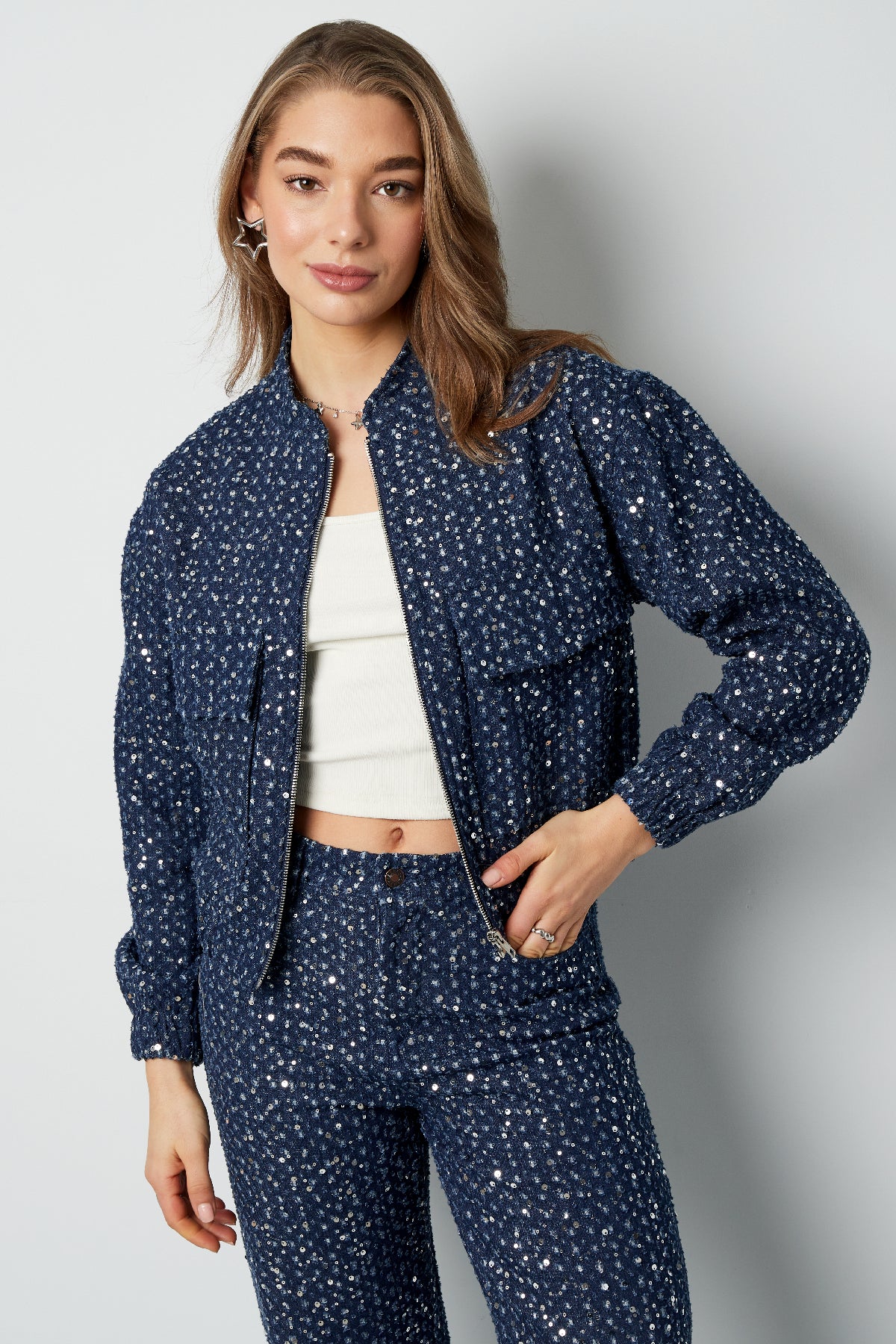 Veste en jean à paillettes - Blue