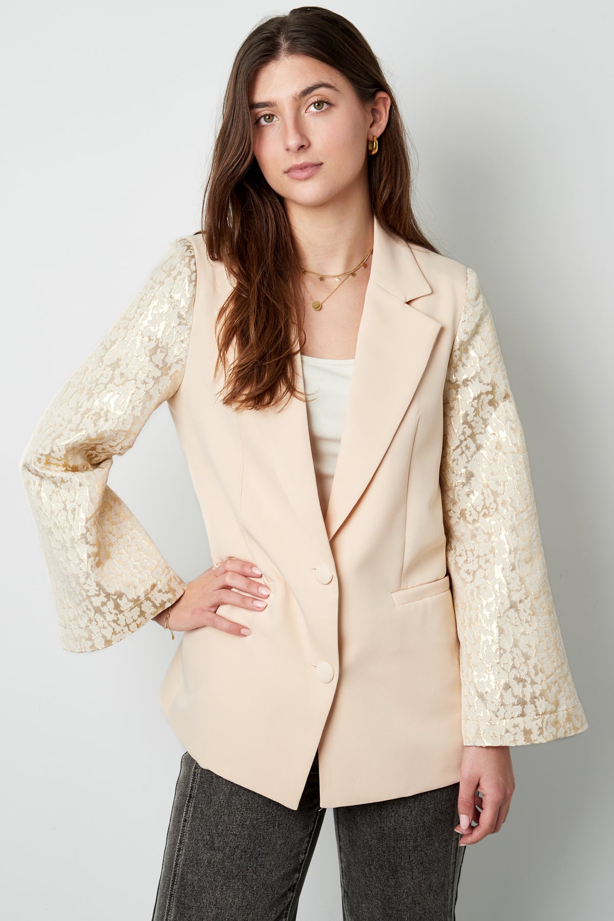 Blazer with panther sleeves - Cream