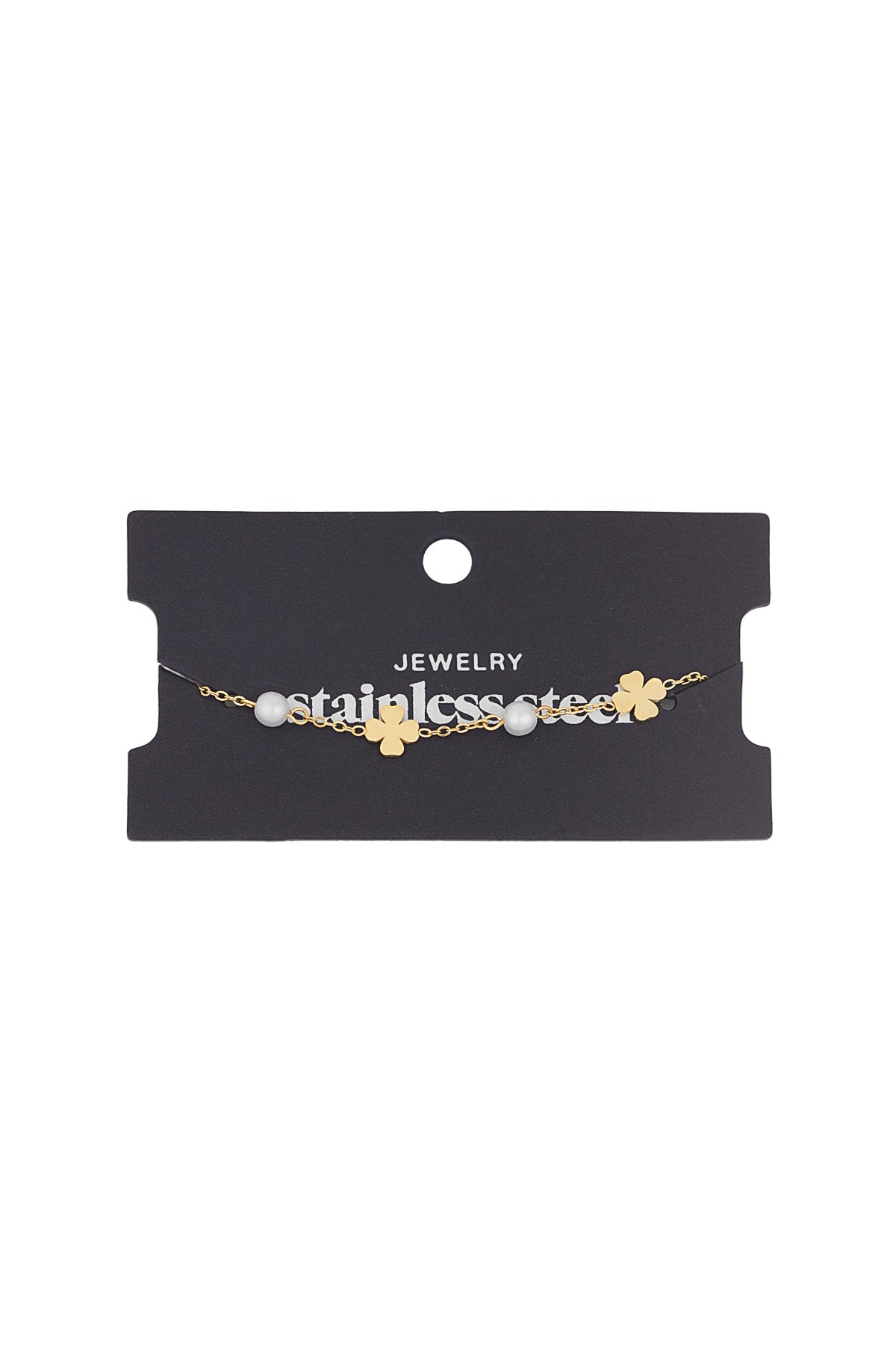 Bracelet perle et trèfle - Couleur Or - Acier inoxydable