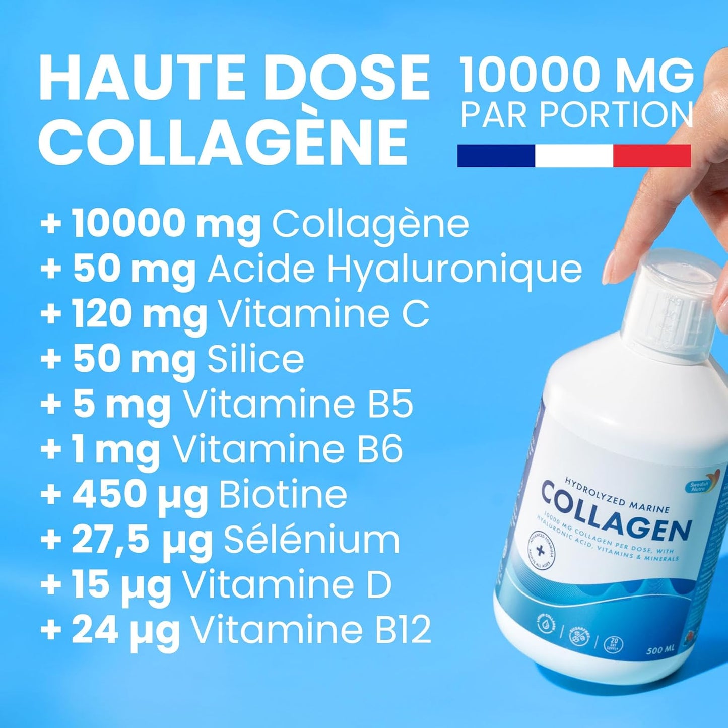 Swedish Nutra Collagène Marin 10 000 mg sans Sucre 500 ml | Peptides de Collagène Hydrolysé Pur (Type I & III)