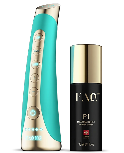 FOREO FAQ™ 102 - EMS & radiofréquence (RF) & luminothérapie LED - Rajeunissement complet du visage à domicile + Primer au miel de Manuka