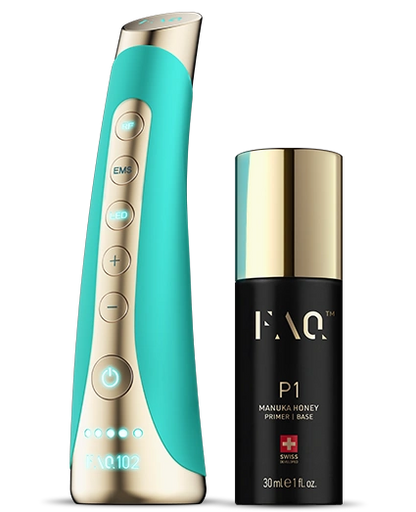 FOREO FAQ™ 102 - EMS & radiofréquence (RF) & luminothérapie LED - Rajeunissement complet du visage à domicile + Primer au miel de Manuka